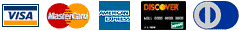 Visa, MasterCard, American Express, Discover, Diners