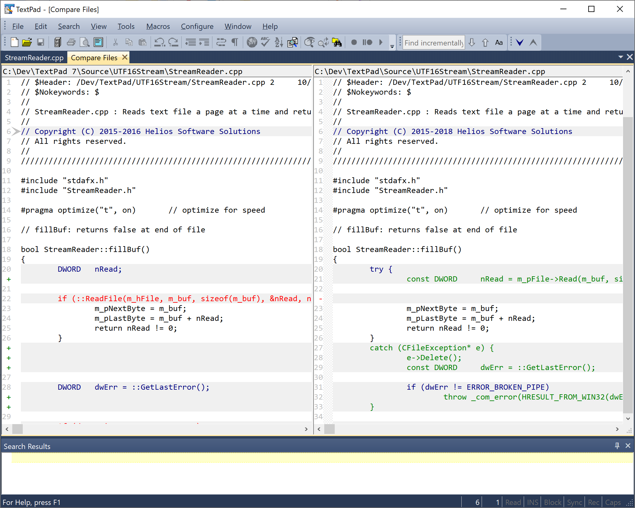 comparing files with TextPad